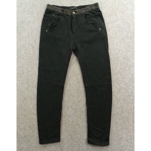 Diesel Leggings Jeggings Womens 28 Black Stretch High Rise Logo Leather Waist
